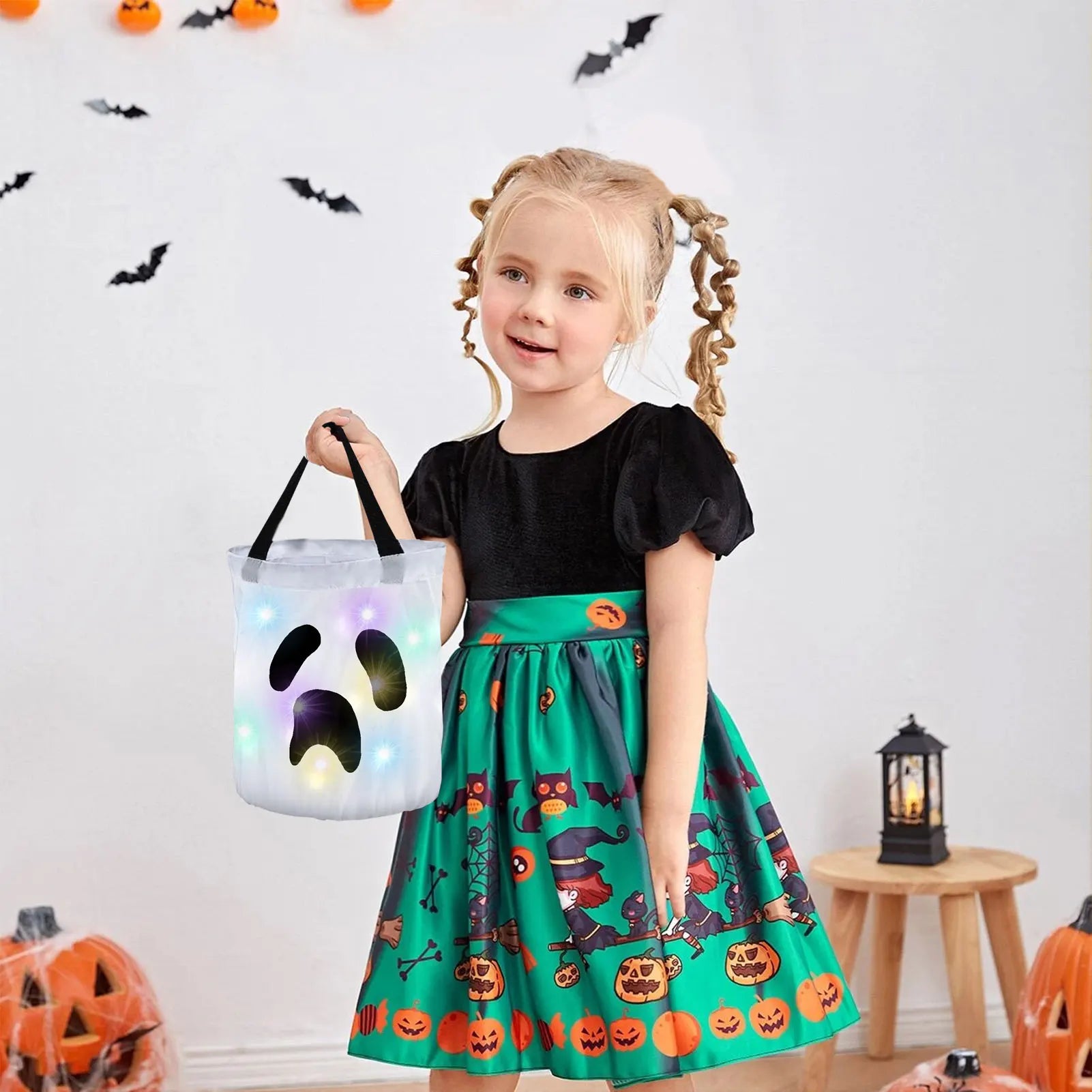 LED luminous pumpkin bag Halloween decoration pumpkin candy bag Foldable decorative item tote bag