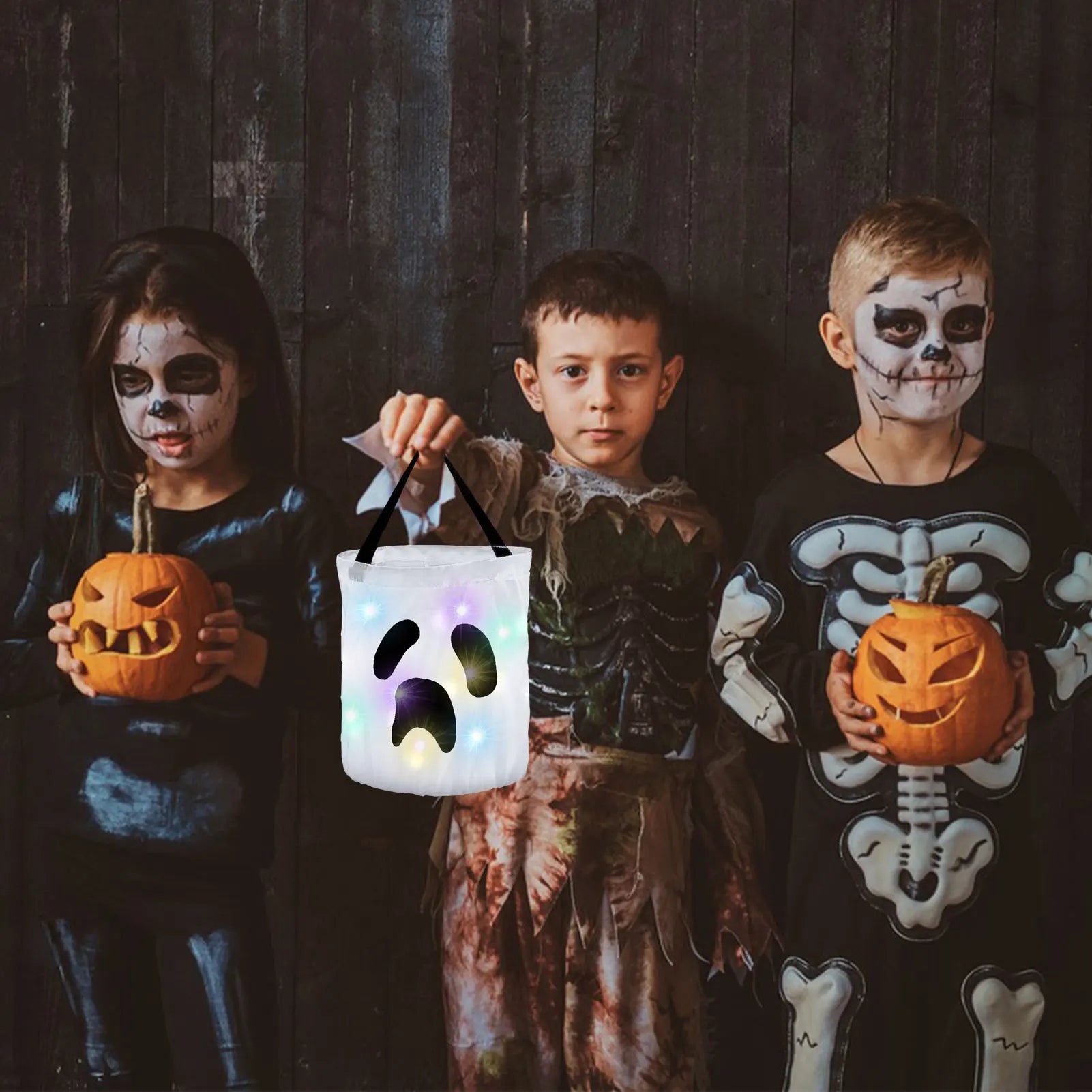 LED luminous pumpkin bag Halloween decoration pumpkin candy bag Foldable decorative item tote bag