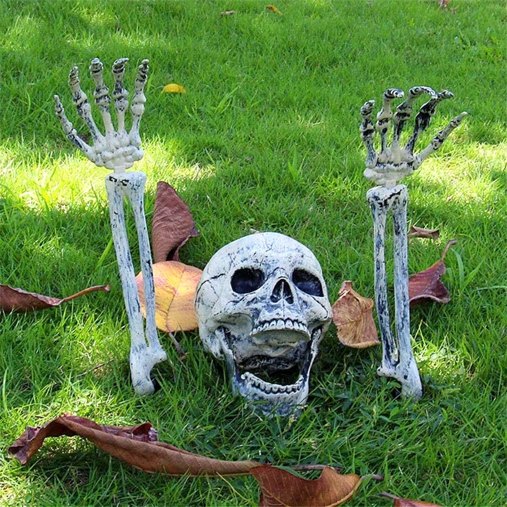 Halloween Skeleton Stakes Decorations,1 Skull And 2 Skeleton Arms, Halloween Scary Skeleton Decoration for Hallowee Decoration