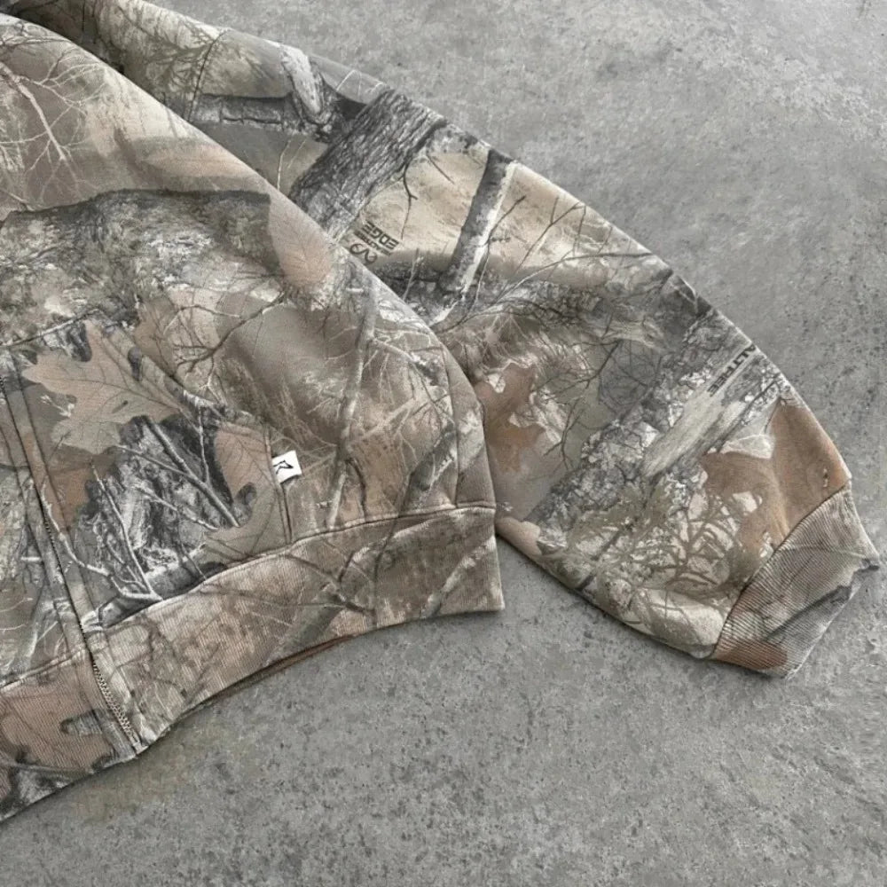 Y2K Hoodie Retro Zip Up Camouflage Pattern Zipper Sweatshirt High Street Hip Hop Streetwear Man and Women Hoodies Unisex Camo