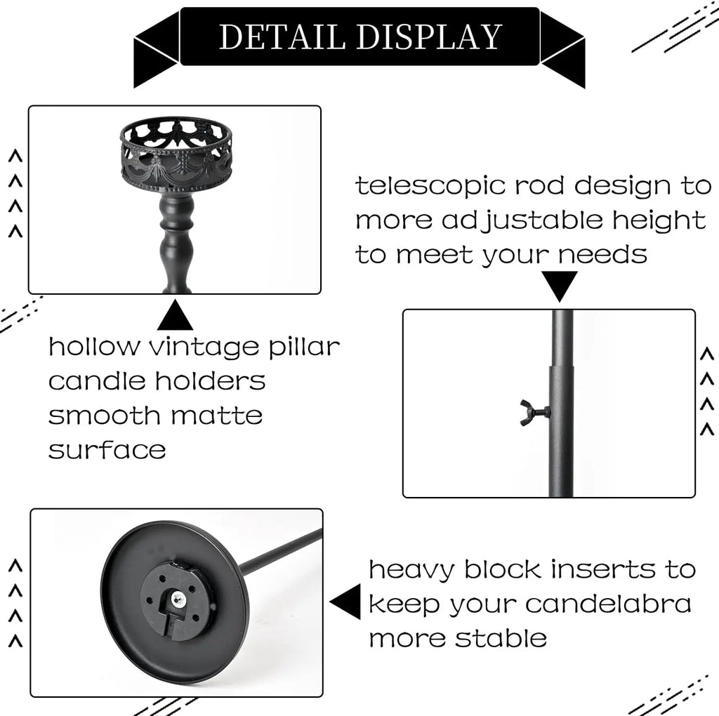 Floor Candle Holder Centerpieces for Tables 3Pcs Candle holders Metal Candlestick for Wedding Ceremony Halloween Decor (Black)