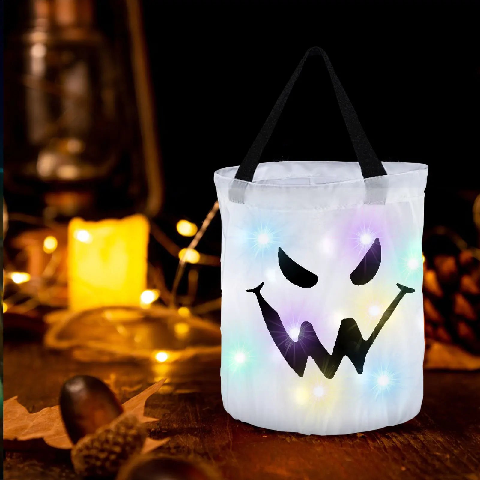 LED luminous pumpkin bag Halloween decoration pumpkin candy bag Foldable decorative item tote bag