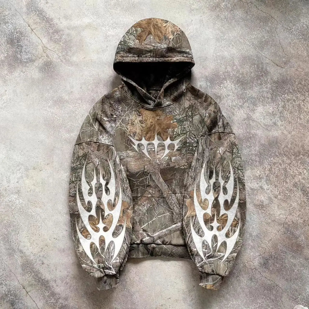 Y2K Hoodie Retro Zip Up Camouflage Pattern Zipper Sweatshirt High Street Hip Hop Streetwear Man and Women Hoodies Unisex Camo