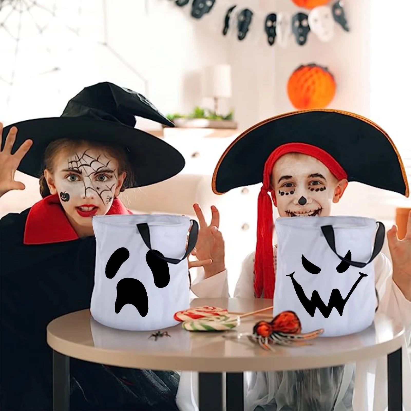 LED luminous pumpkin bag Halloween decoration pumpkin candy bag Foldable decorative item tote bag